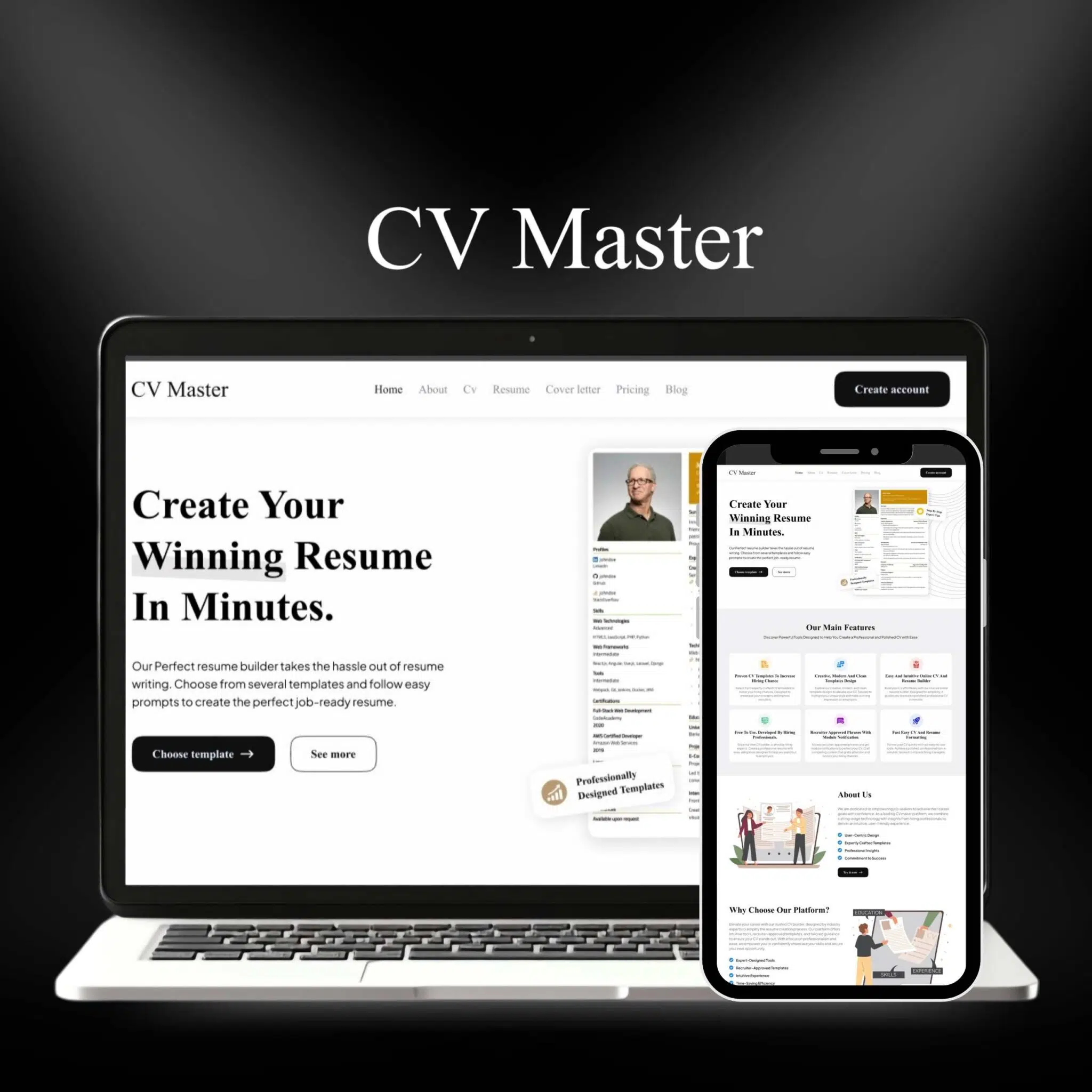 تصميم موقع SAAS لعمل CV – سي في ماستر