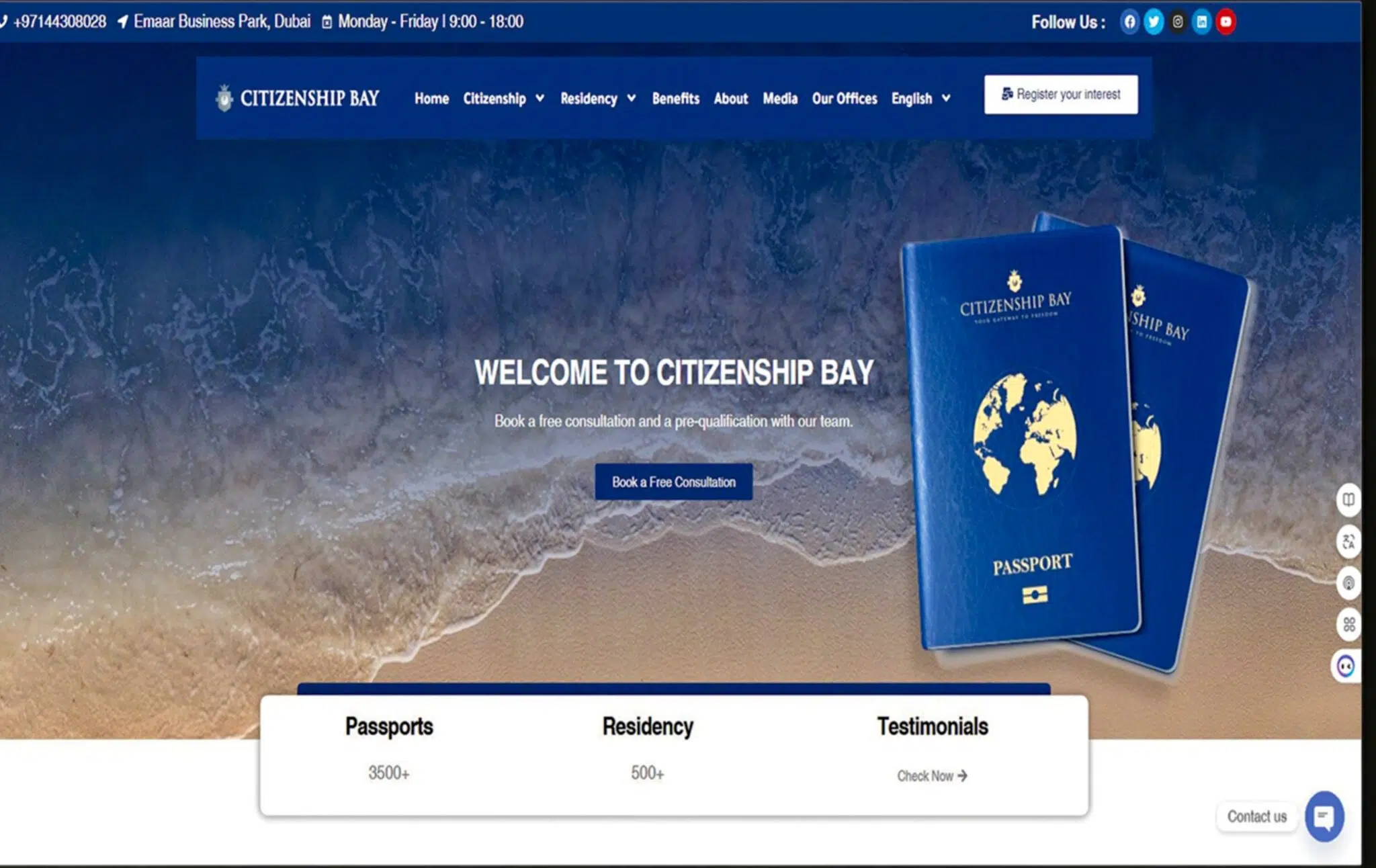 تصميم موقع إلكتروني لشركة مساعدة في الحصول علي الجنسية والإقامة